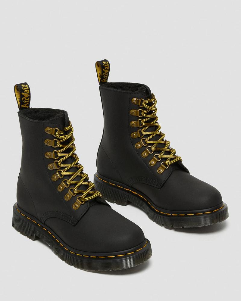 Black Women's Dr Martens 1460 Pascal DM's Wintergrip Leather Lace Up Boots | CA 185PJJ